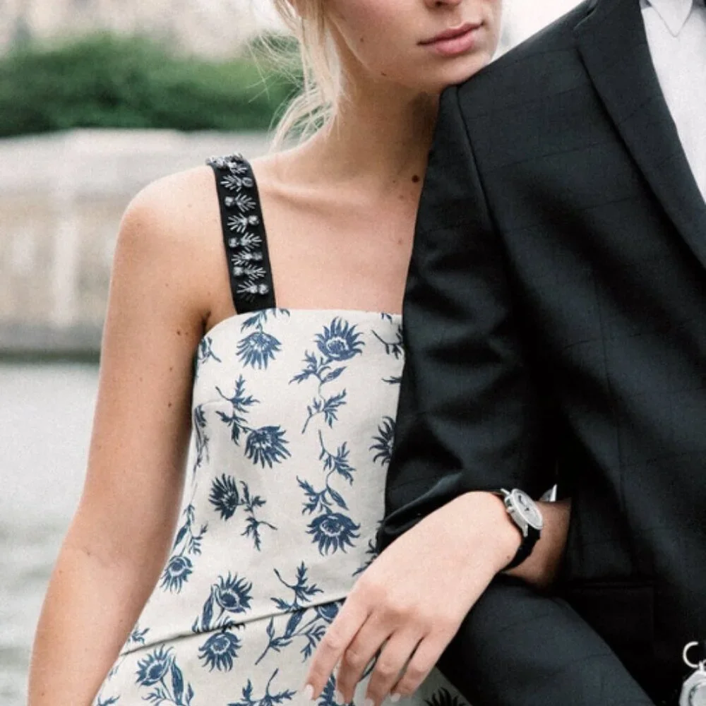 NWOT TORY BURCH Grey Blue Linen-blend Floral A-Line Midi Dress XS $495
